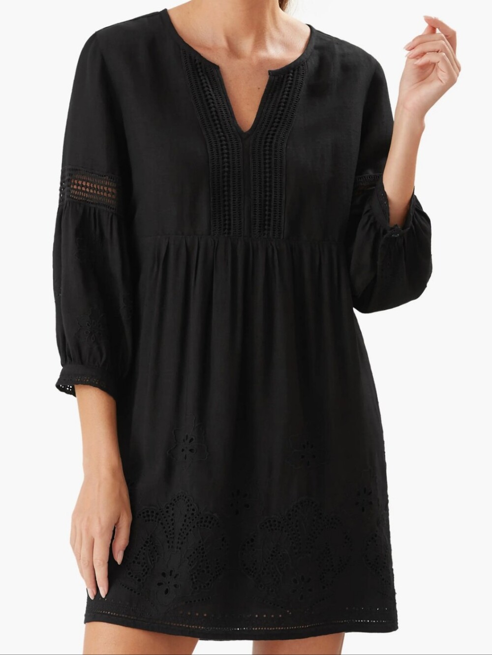 Tommy Bahama St. Lucia Split-neck Linen Blend Black Dress